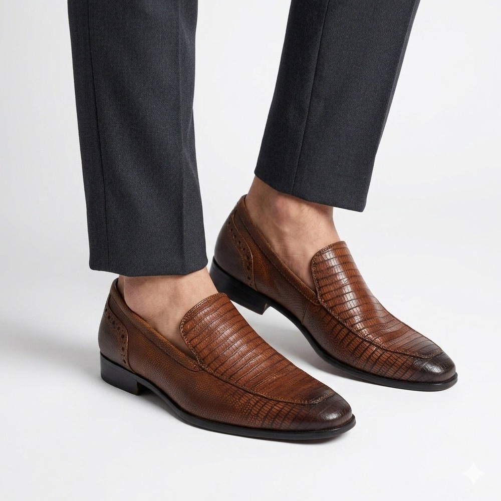 Giorgio Brutini Loafers 8 Brown Lizard Embossed Leather Burnished Dress Shoes